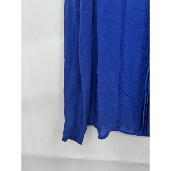 J. Crew 100% Silk Blouse Women 2 Blue Fairy Edwardian Pleated Sheer Embroidered - Picture 3 of 8